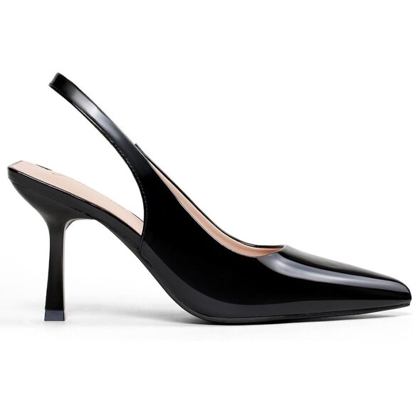 🆕Women's Black Pu Slingback Kitten Heel Pointed Closed Toe Stiletto Pumps Slip - Picture 3 of 6